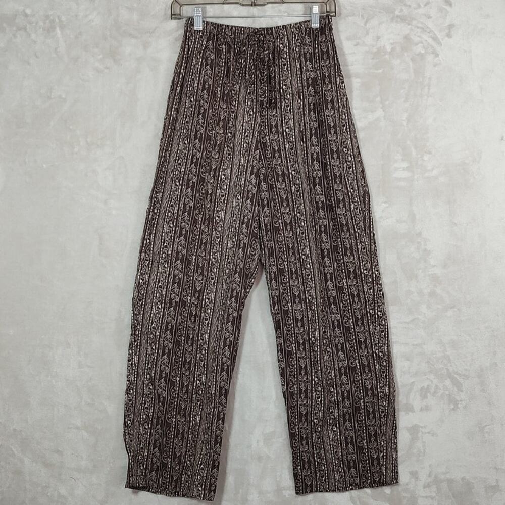 VTG JM Studio Wide Leg Pants Medium  Rayon Abstract Boho Drawstring Made in USA